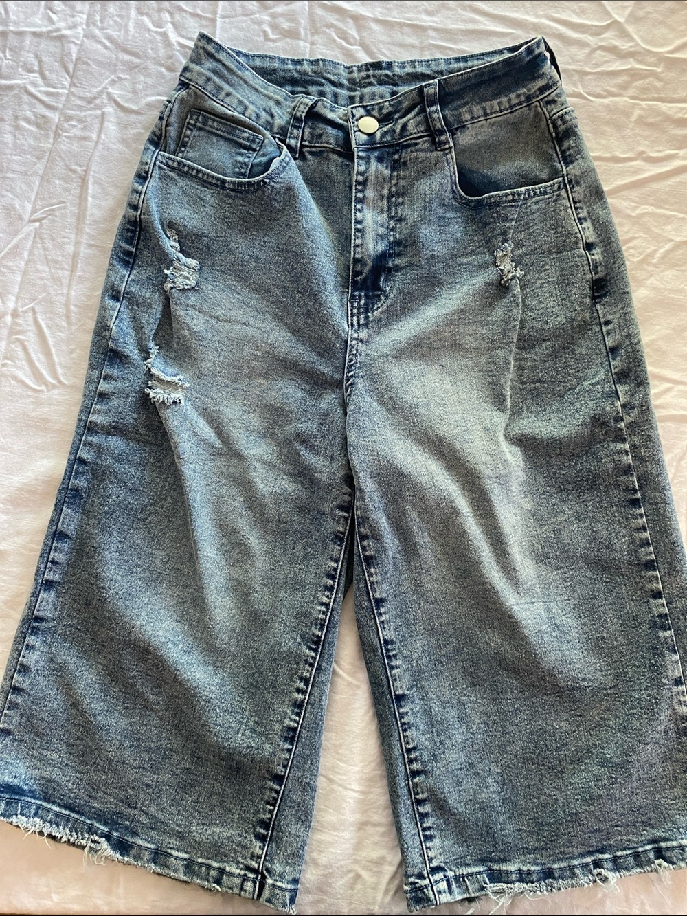 Women's High-Rise Denim Bermuda Shorts in Washed Blue